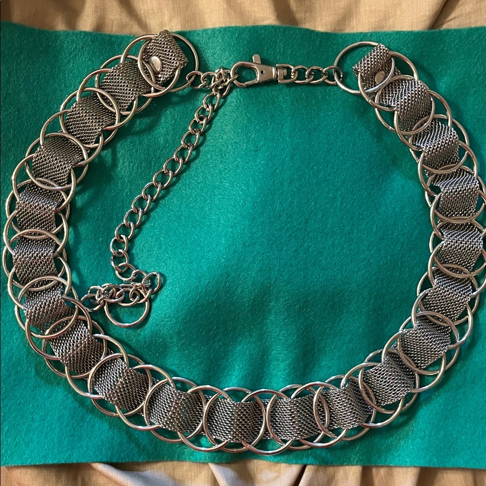 Adjustable Silver Tone Ring Chain Maille Hook End… - image 4